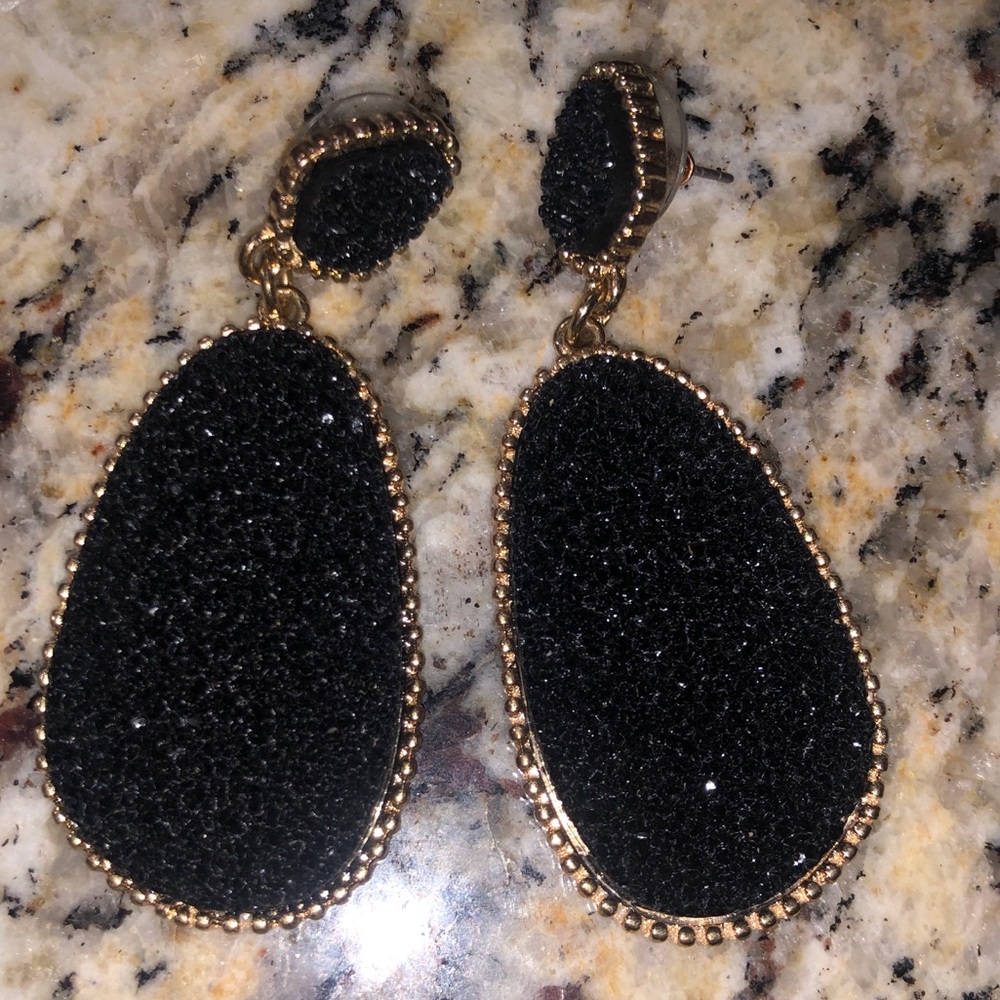 Stunning Black Druzy Quartz Drop Earrings!